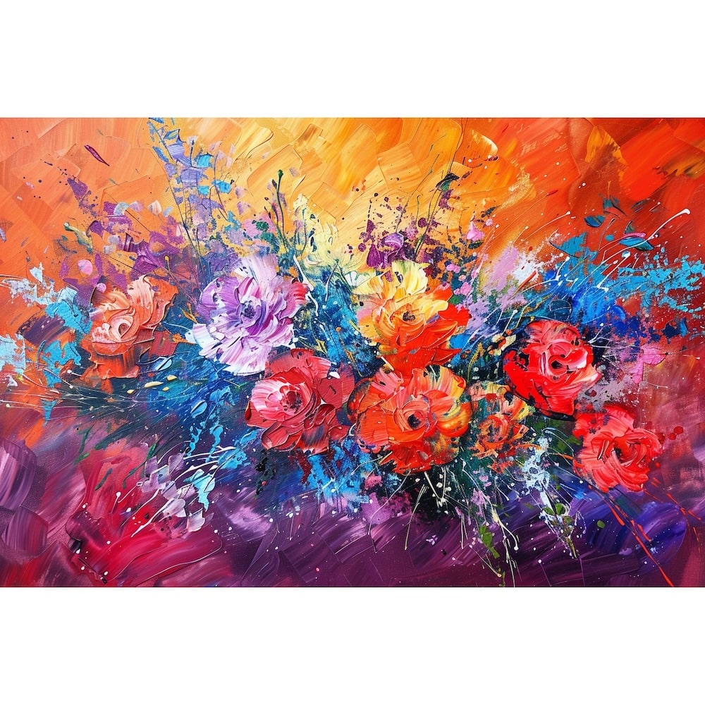 Abstract Oil Canvas of Flowers