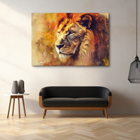 Thumbnail for Three-quarter portrait of a lion in warm ochre and honey tones