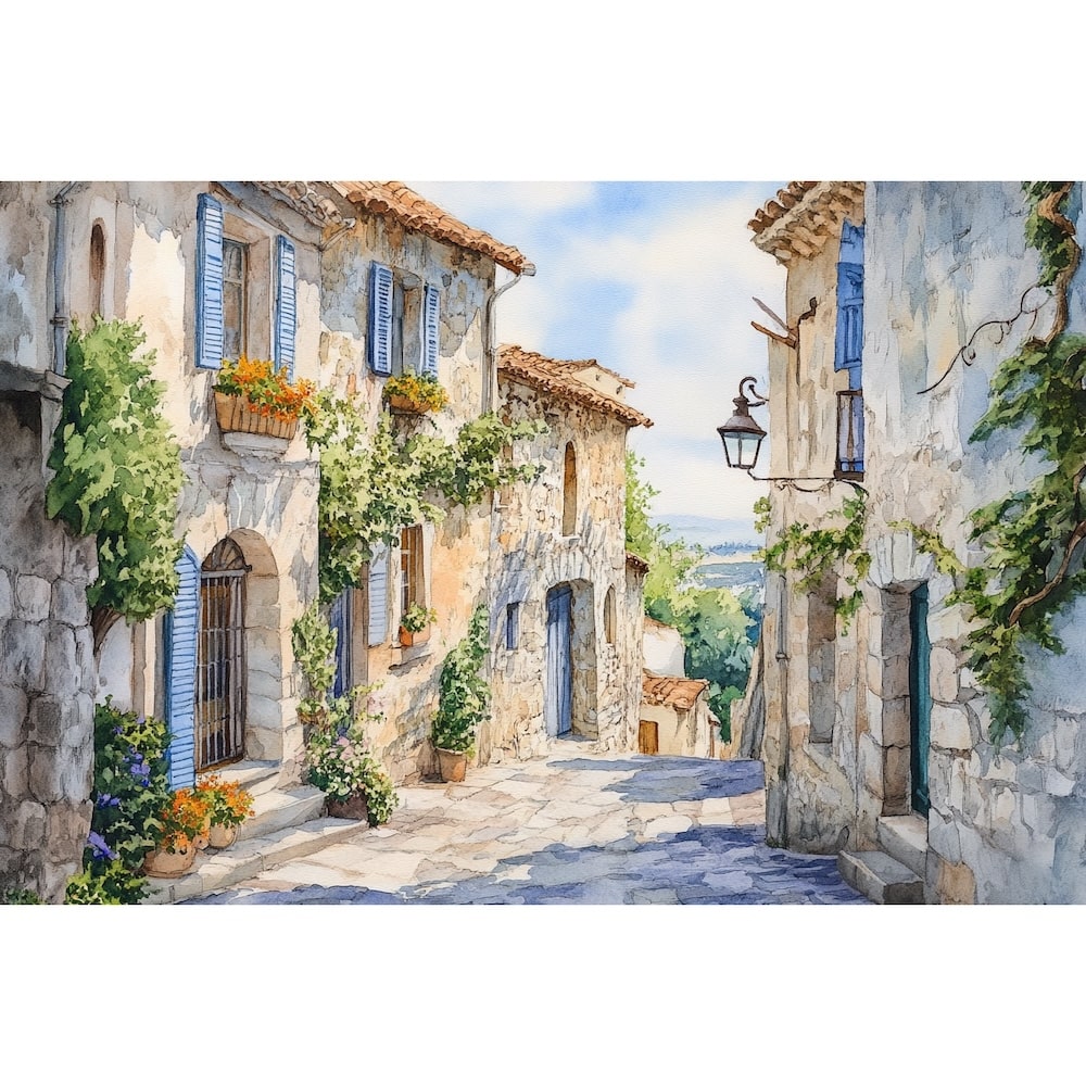 Watercolor Village Landscape Canvas