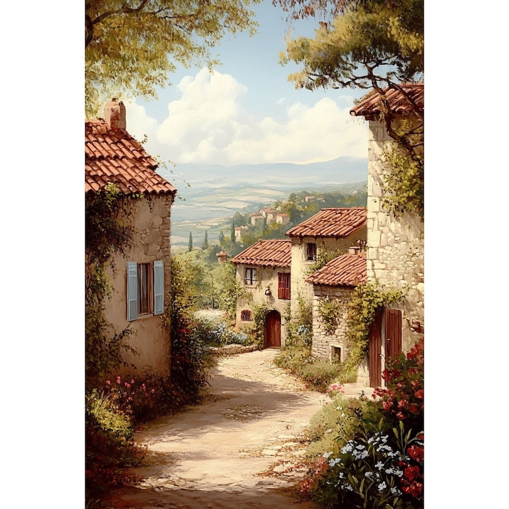 Oil Canvas Village Scenery